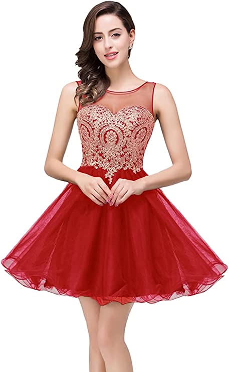 Red Women's Cocktail Dresses Crystals Applique Short Prom Dresses - MisShow | Women's Cocktail Dresses