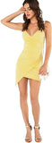 Light Yellow Plain Women's Ruched Asymmetrical Deep V Neck Sleeveless Bodycon Tank Dress - Verdusa | Women's Formal Dresses