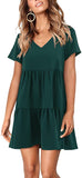 Green Short Sleeve Women Summer Tunic Dress V Neck Casual Loose Flowy Swing Shift Dresses - Amoretu | Women's Casual Dresses