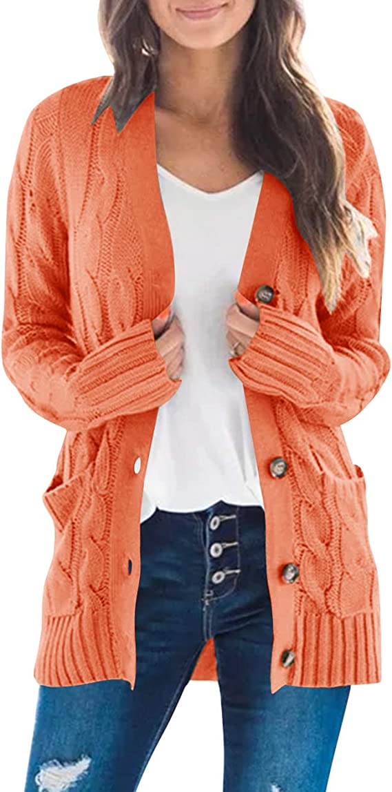 Orange Women s Long Sleeve Cable Knit Sweater Open Front Cardigan Butt Original Brand
