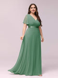 Light Green Women's Plus Size Double V-Neck Evening Party Maxi Dress - Ever-Pretty | Women's Formal Dresses