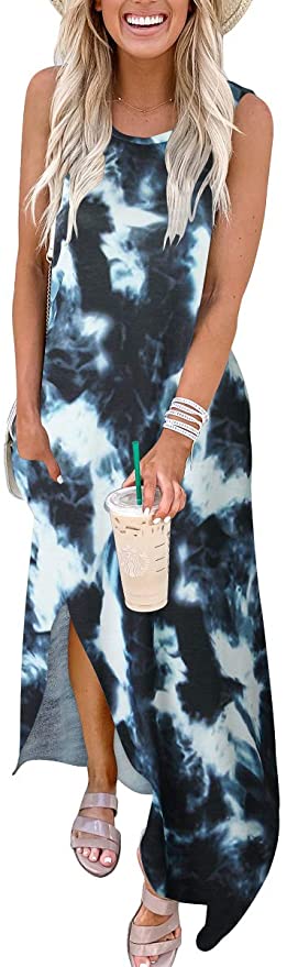 Tie Dye2 Women's Casual Loose Long Sleeveless Sundress with Pockets - ANRABESS | Women's Casual Dresses