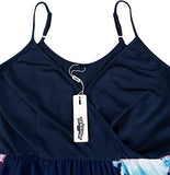 Rose V Neck Floral Spaghetti Strap Summer Dress Casual Swing Midi Sundress with Pocket - STYLEWORD | Women's Casual Dresses