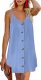 Sky Blue Women Summer Spaghetti Strap Button Down V Neck Sleeveless Casual Mini Dress - AlvaQ | Women's Cocktail Dresses