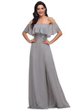 Gray Womens Off The Shoulder Ruffle Party Dresses Side Split Beach Maxi Dress - Ever-Pretty