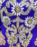 Embellished Beaded Long Royal Blue Modest Lycra Kaftan Abaya Evening Gown