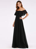 Navy Womens Off The Shoulder Ruffle Party Dresses Side Split Beach Maxi Dress - Ever-Pretty