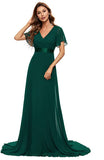 Green-1 Women's Short Sleeve V-Neck Long Evening Dress - Ever Pretty 