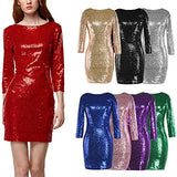 Womens 3/4 Sleeve V Neck Sequin Glam Flapper Party Dress Cocktail Glitter Bodycon Wedding Evening Clubwear