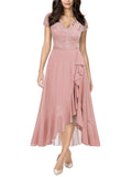 Pink Women's V Neck Elegant Lace Ruffle Bridesmaid Maxi Dress - Miusol | Women's Formal Dresses