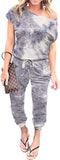 Tie Dye-grey Women's Loose Solid Off Shoulder Elastic Waist Stretchy Long Romper Jumpsuit - PRETTYGARDEN | Women's Romper & Jumper Suit