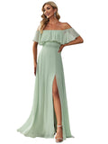 Mint Green Womens Off The Shoulder Ruffle Party Dresses Side Split Beach Maxi Dress - Ever-Pretty