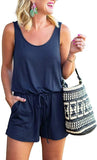 Navy Blue Summer Scoop Neck Sleeveless Tank Top Short jumpsuit Rompers - ReoRia | Women's Romper & Jumper Suit