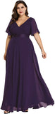 Purple Women's Plus Size Double V-Neck Evening Party Maxi Dress - Ever-Pretty | Women's Formal Dresses