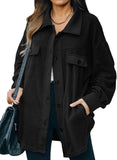 Black Womens Button Down Shirts Shacket Jackets Mid Length Trench Pea Coat - FARYSAYS | Women's Coat & Jacket