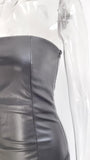 Women Strapless Tube Top Midi Dress Off Shoulder Bodycon Sexy Party Faux Leather Dress