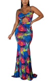 Blue0181 Women's Summer Floral Spaghetti Strap Maxi Dresses Sexy V-Neck Beach Boho Tropical Long Sundress - HannahZone | Women's Casual Dresses