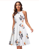 White Floral-21 Women's Halter Neck Floral Summer Casual Sundress - OUGES | Women's Casual Dresses