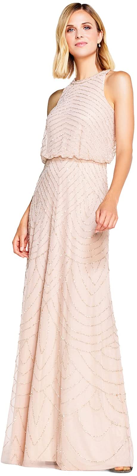 Blush Women's Halter Art Deco Beaded Blouson Dress - Adrianna Papell | Women's Formal Dresses