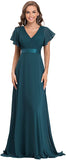 Teal Women's Short Sleeve V-Neck Long Evening Dress - Ever Pretty | Women's Formal Dresses