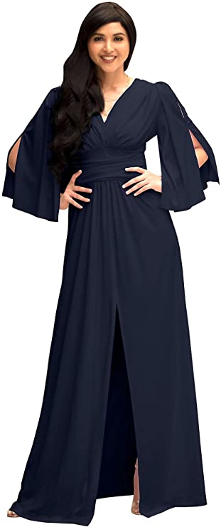 Dark Navy Blue Womens Long Bridesmaid Cocktail Evening Short Sleeve Maxi Dress Gown - KOH KOH | Women's Cocktail Dresses