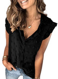 Black Women Pompom Button Down Shirt Casual Blouse Top - Astylish | Women's Tops and Blouses