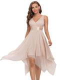 Blush Ladies Sleeveless V Neck Empire Waist A Line Lace Chiffon Knee Length Prom Evening Dresses - Ever-Pretty