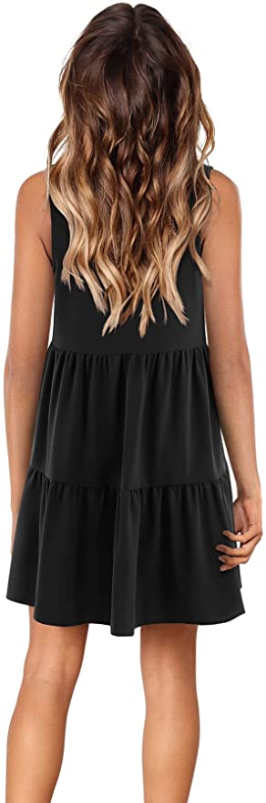 Black Sleeveless Women Summer Tunic Dress V Neck Casual Loose Flowy Swing Shift Dresses - Amoretu | Women's Casual Dresses