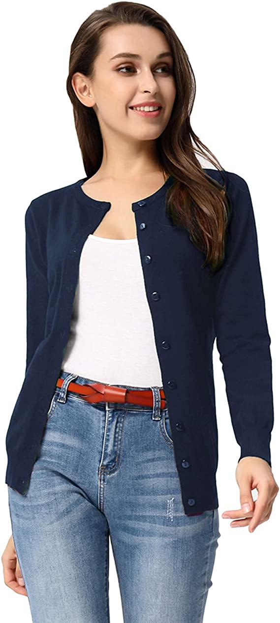 Black Women's Classic Long Sleeve Knit Cardigan Sweaters Casual Open Front Button Down Cardigan - GRACE KARIN | Women's Cardigan