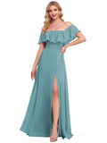 Sea Green Womens Off The Shoulder Ruffle Party Dresses Side Split Beach Maxi Dress - Ever-Pretty