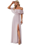 Lilac Womens Off The Shoulder Ruffle Party Dresses Side Split Beach Maxi Dress - Ever-Pretty