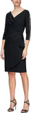 Black Embellished Sleeve Women's Slimming Short Sheath Sleeve Dress with Surplus Neckline - Alex Evenings | Women's Cocktail Dresses