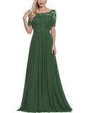 Emerald Green Women's Long Mother of The Bride Dresses with Sleeves Bateau Neck Beaded Chiffon Maxi Lace Formal Evening Gowns - Lover Kiss | Women's Formal Dresses