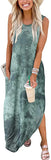 Tie Dye Tea Green Women's Casual Loose Long Sleeveless Sundress with Pockets - ANRABESS | Women's Casual Dresses