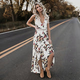 Sexy Backless Asymmetrical Lace Maxi Dress Women Summer Floral Flowy Deep V Neck Dresses | Women's Casual Dresses