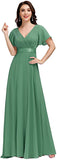Light Green Women's Short Sleeve V-Neck Long Evening Dress - Ever Pretty | Women's Formal Dresses