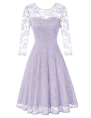 Light Purple Ladies Vintage Floral Cocktail Party Wedding Guest A Line Lace Dresses - JASAMBAC