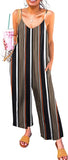 Brown Pattren Women's Casual Sleeveless Front Button Loose Jumpsuits Stretchy Long Pants Romper with Pockets - Happy Sailed | Women's Romper & Jumper Suit