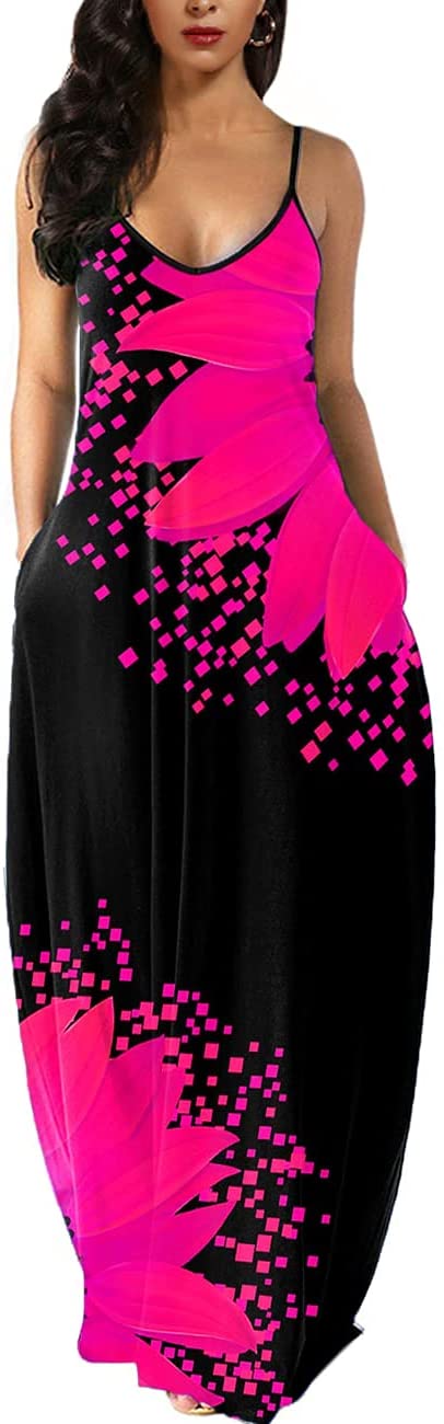 Sunflower Plum Womens Casual Sleeveless Plus Size Loose Plain Long Maxi Dress with Pockets - Wolddress | Women's Casual Dresses