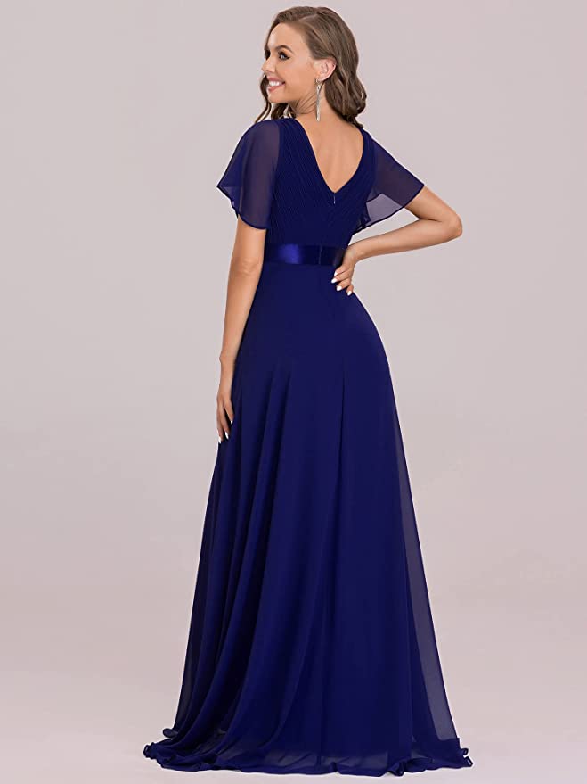 Royal Blue Women's Short Sleeve V-Neck Long Evening Dress - Ever Pretty | Women's Formal Dresses