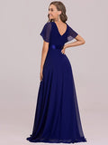 Royal Blue Women's Short Sleeve V-Neck Long Evening Dress - Ever Pretty | Women's Formal Dresses