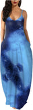 Tie Dye Blue Womens Casual Sleeveless Plus Size Loose Plain Long Maxi Dress with Pockets - Wolddress | Women's Casual Dresses