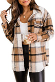 Apricot Womens Casual Plaid Shacket Wool Blend Button Down Long Sleeve Shirt Fall Jacket Shackets - AUTOMET | Women's Tops and Blouses