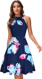 Green Floral-3 Women's Halter Neck Floral Summer Casual Sundress - OUGES | Women's Casual Dresses