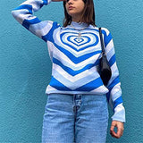 Womens Y2K Heart Jumpers Long Sleeve Knitted Crew Neck Knitwear Casual Loose Sweaters Pullover Top | Original Brand | Women's Cardigan