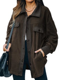 Coffee Womens Button Down Shirts Shacket Jackets Mid Length Trench Pea Coat - FARYSAYS | Women's Coat & Jacket