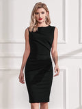 Black Women's Retro Ruffle Style Slim Work Pencil Dress - Miusol | Women's Cocktail Dresses
