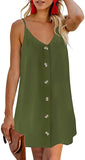 Green Women Summer Spaghetti Strap Button Down V Neck Sleeveless Casual Mini Dress - AlvaQ | Women's Cocktail Dresses