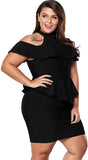 Navy Women's Plus Size Cold Shoulder Peplum Dress Bodycon Party Dress - Lalagen | Women's Formal Dresses