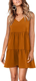 Caramel Sleeveless Women Summer Tunic Dress V Neck Casual Loose Flowy Swing Shift Dresses - Amoretu | Women's Casual Dresses